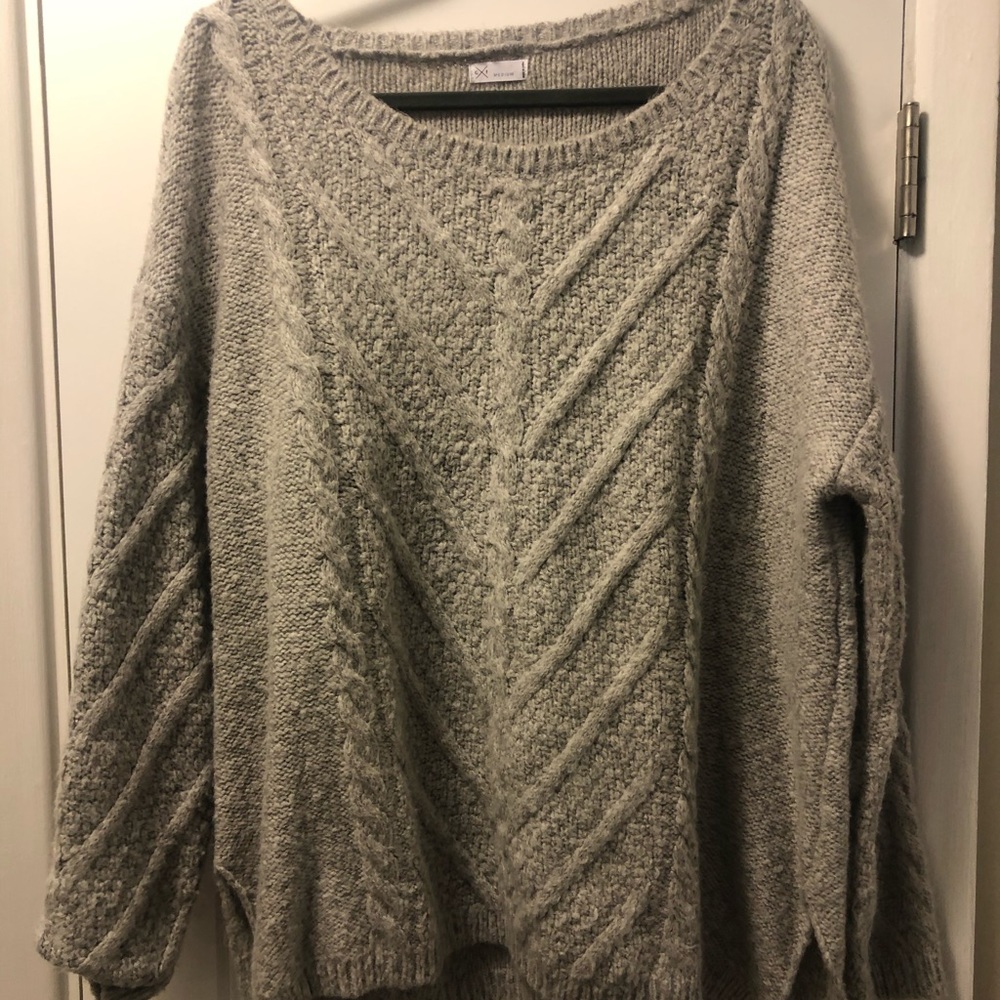 Oversized Grey Cable Knit Sweater